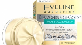 Luxury Profesjonalny krem+serum na twarz, szyję i dekolt Diamonds & Gold Eveline LIFESTYLE, Uroda - Nowa, aktywnie odmładzająca formuła profesjonalnego kremu + serum, bogata w czyste 24-karatowe ZŁOTO, prawdziwy DIAMENT oraz unikalną kompozycję substancji czynnych.