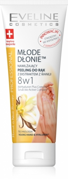 NAWILŻAJĄCY PEELING DO RĄK Z EKSTRAKTEM Z WANILII 8 w 1 Młode Dłonie od Eveline